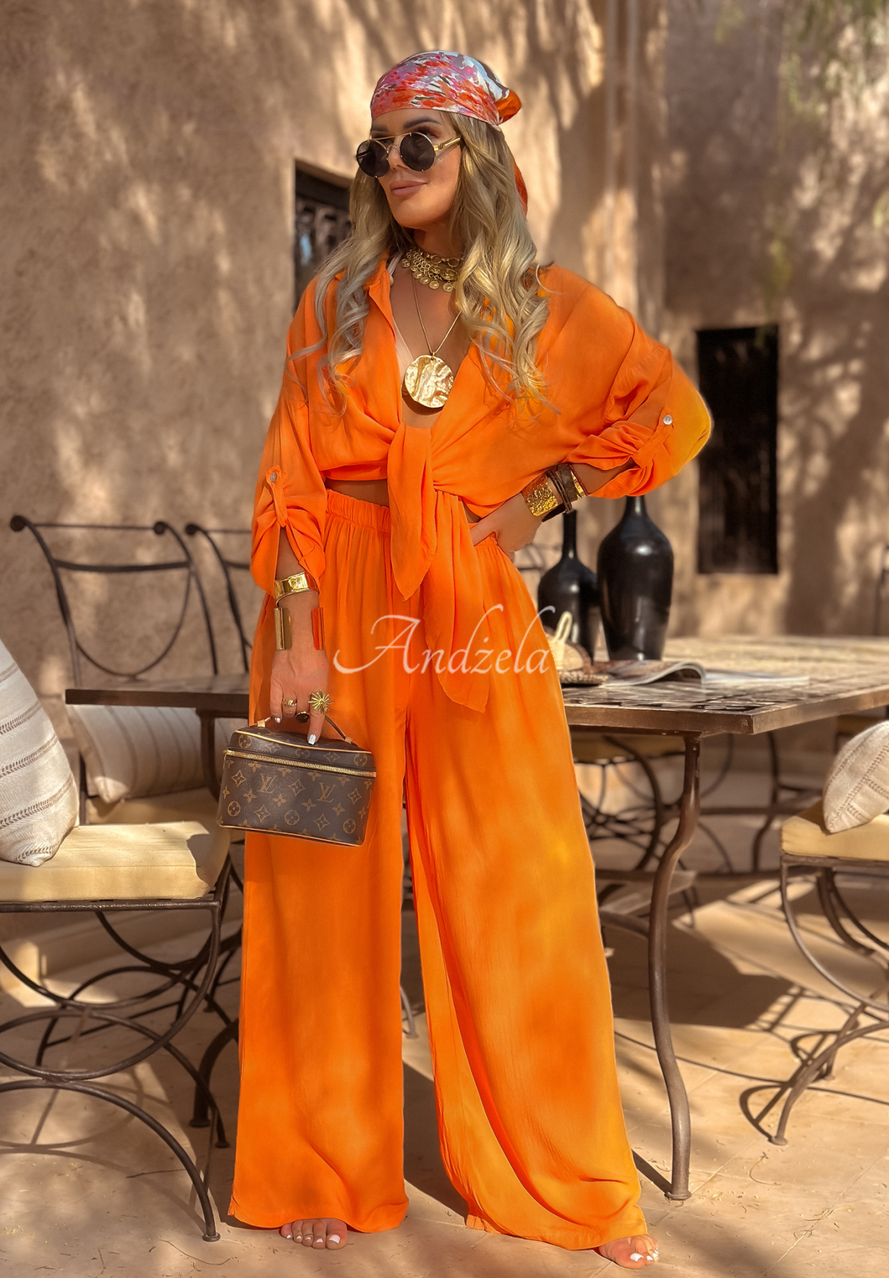 Viskose-Set Hemd und Hose wide leg Summer Skies Orange