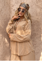 Wiskozowy komplet koszula i spodnie wide leg Summer Skies camelowy