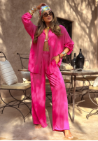 Wiskozowy komplet koszula i spodnie wide leg Summer Skies fuksjowy