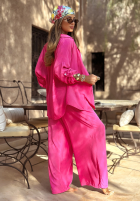 Wiskozowy komplet koszula i spodnie wide leg Summer Skies fuksjowy