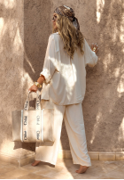 Wiskozowy komplet koszula i spodnie wide leg Summer Skies jasnobeżowy