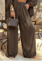 Wiskozowy komplet koszula i spodnie wide leg Summer Skies czekoladowy