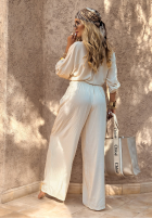 Wiskozowy komplet koszula i spodnie wide leg Summer Skies jasnobeżowy