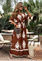 Długi Jumpsuit Mit Muster Rayna brązowo-Beige