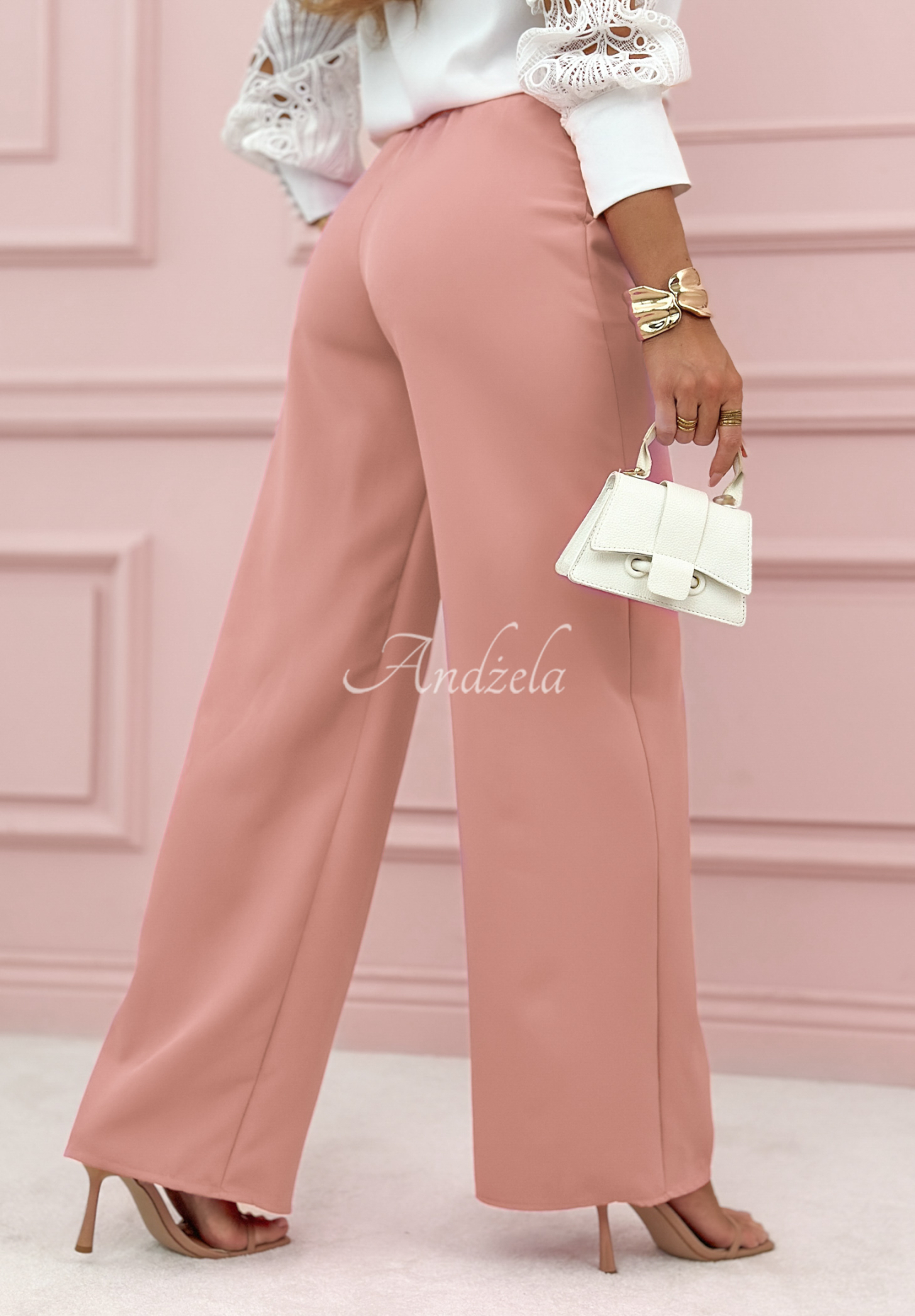Elegante Hosen wide leg Glamour Flow Puderrosa