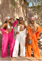 Wiskozowy komplet koszula i spodnie wide leg Summer Skies fuksjowy