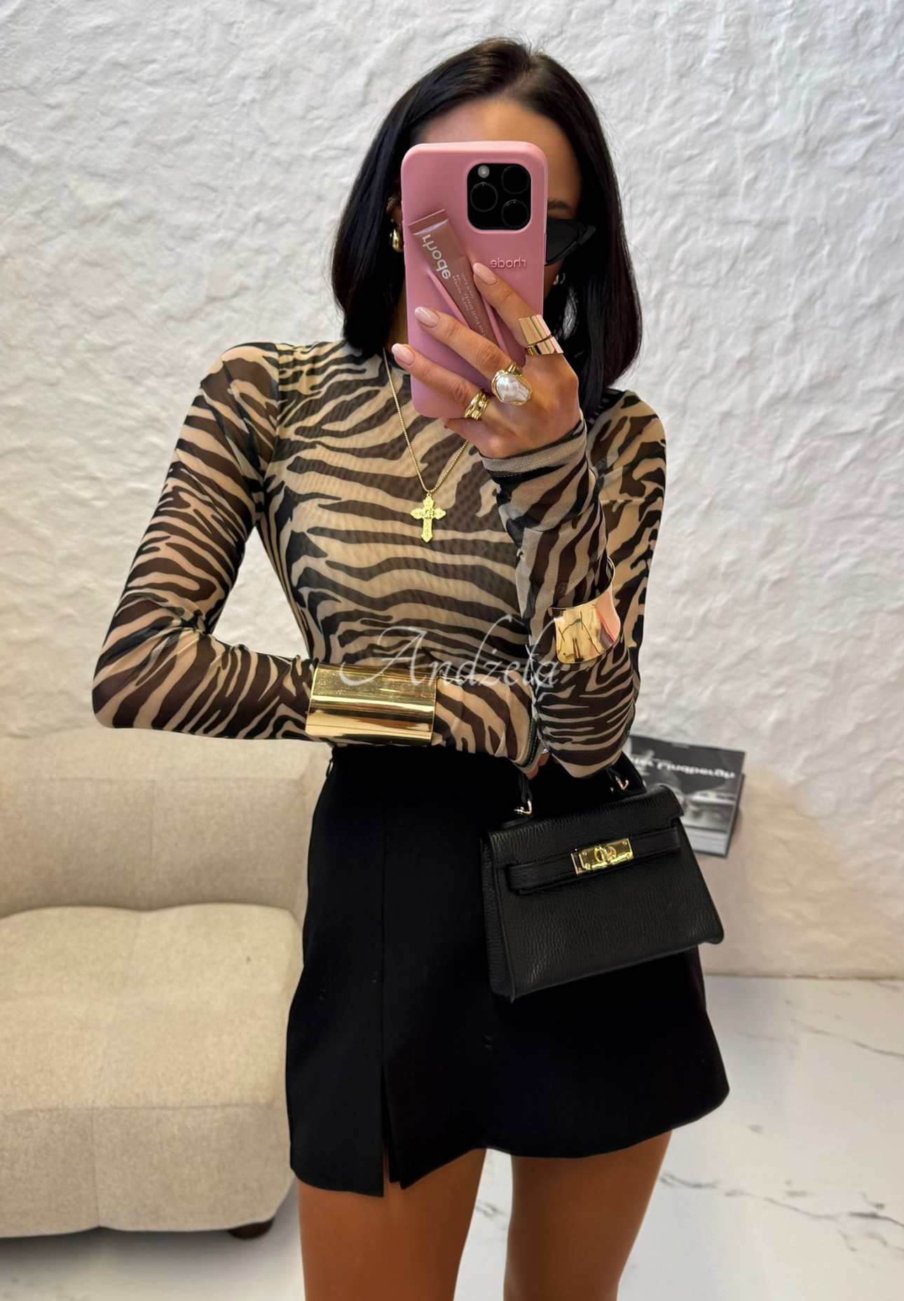 Zebrabluse La Milla Pink Dream schwarz-Beige