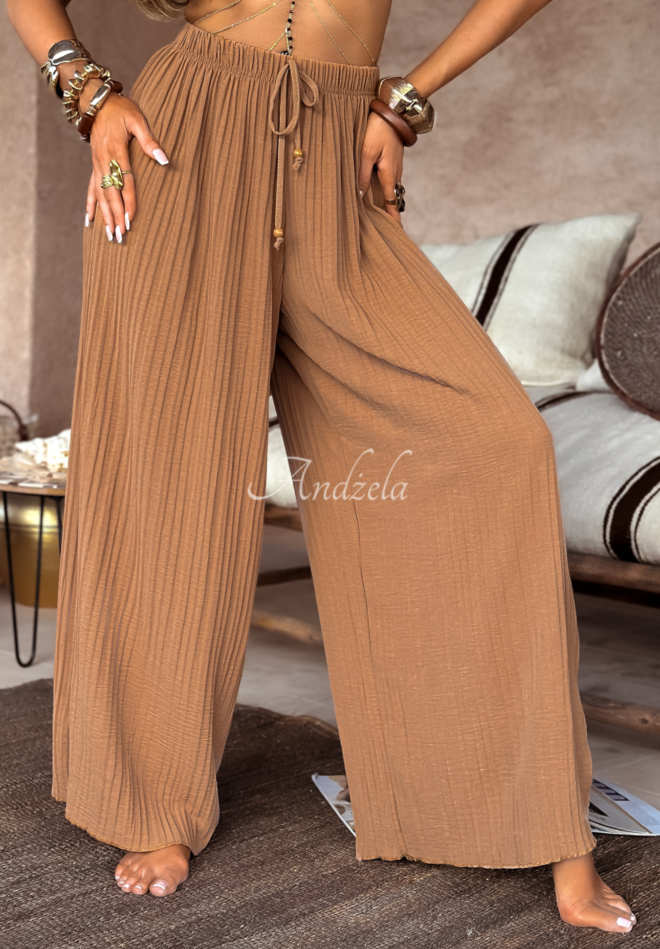 Stoffhose wide leg In Cairo Camel