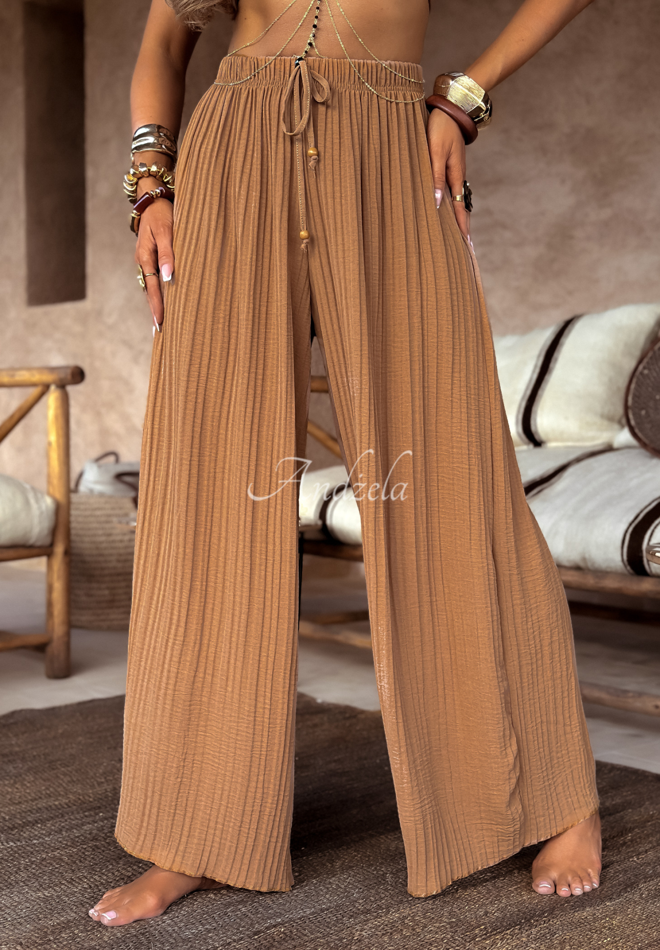Stoffhose wide leg In Cairo Camel
