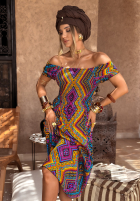 Wzorzysta Kleid z bufkami French Polynesia żółto-Violett