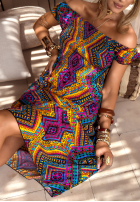Wzorzysta Kleid z bufkami French Polynesia żółto-Violett