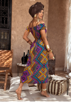 Wzorzysta Kleid z bufkami French Polynesia żółto-Violett