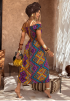 Wzorzysta Kleid z bufkami French Polynesia żółto-Violett