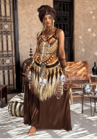 Wzorzysta Kleid maxi na ramiączkach Ananya Schokoladenbraun