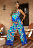 Satynowy Set top i Hose wide leg Serene Escape Dunkelblau