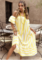 Sukienka Kleid im spanischen Stil w paski Steals The Show biało-Gelb