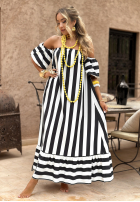 Sukienka Kleid im spanischen Stil w paski Steals The Show biało-Schwarz