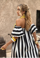 Sukienka Kleid im spanischen Stil w paski Steals The Show biało-Schwarz