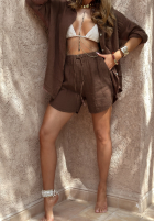 Lniane krótkie spodenki Luxury Villa czekoladowe