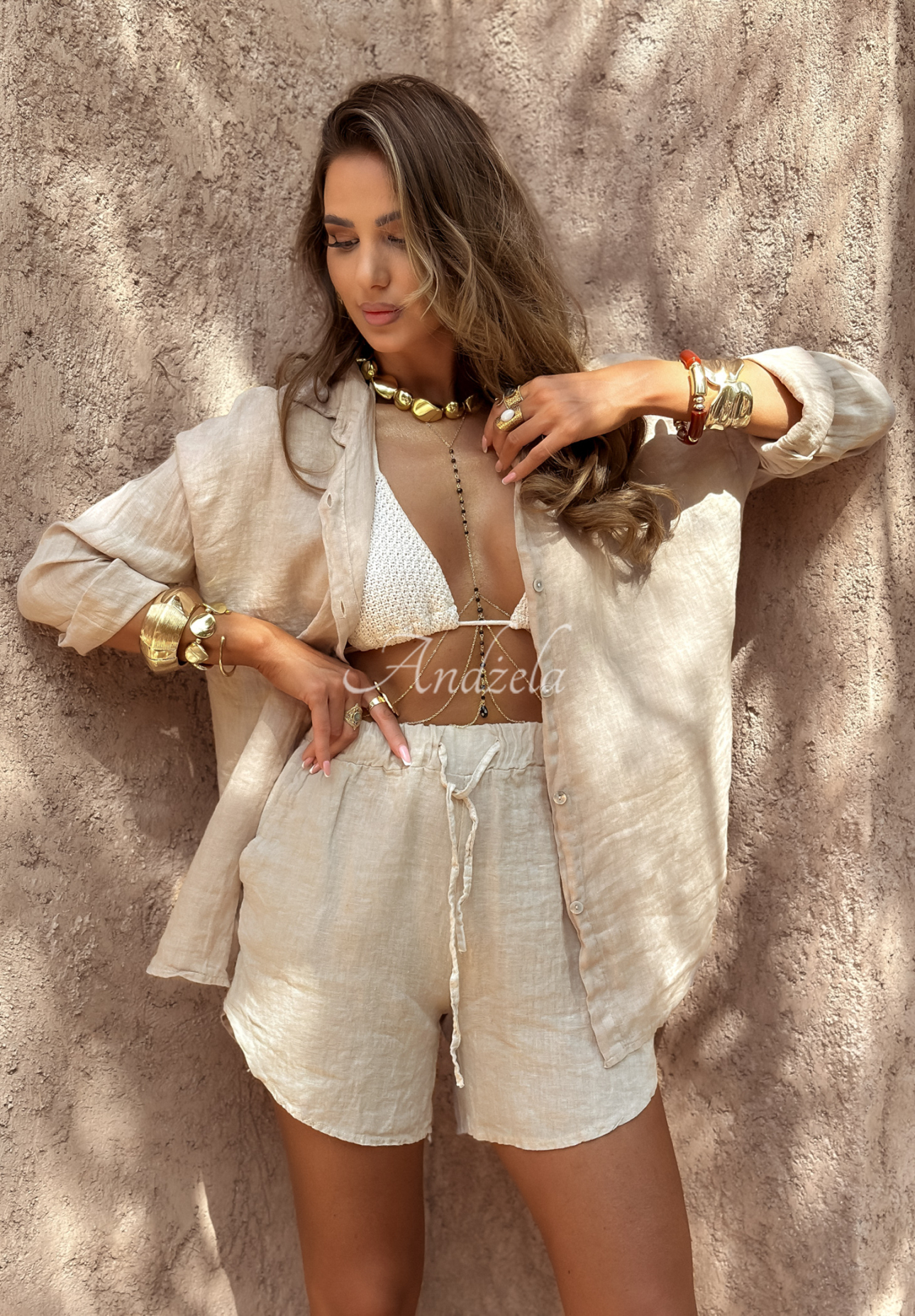 Luxury Villa beige linen shirt