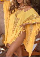 Narzutka plażowa z frędzlami boho Sunshine Perfection Bananengelb