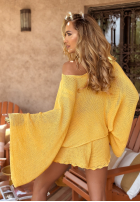 Krótki ażurowy Pullover z szerokimi rękawami boho Sunshine Perfection Bananengelb