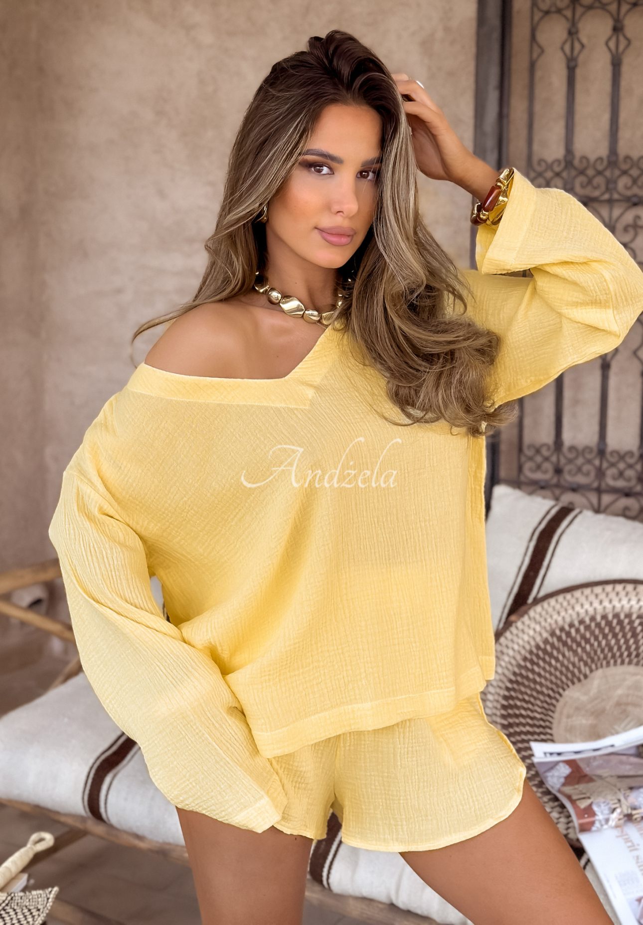 Musselinbluse Malta Bananengelb
