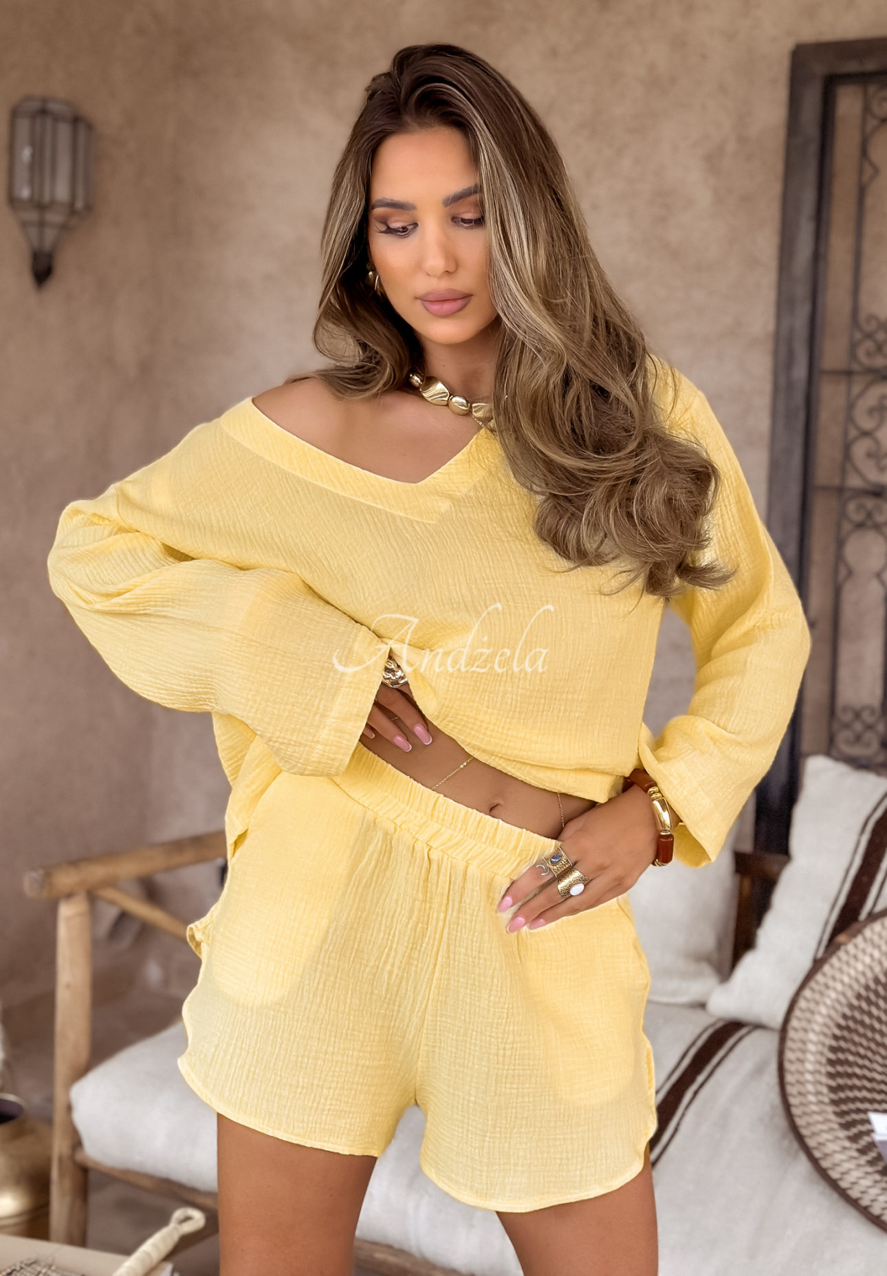 Musselinbluse Malta Bananengelb