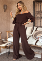 Muślinowa Bluse Kleid im spanischen Stil Malta Schokoladenbraun