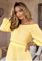 Muślinowa Bluse Kleid im spanischen Stil Malta Bananengelb