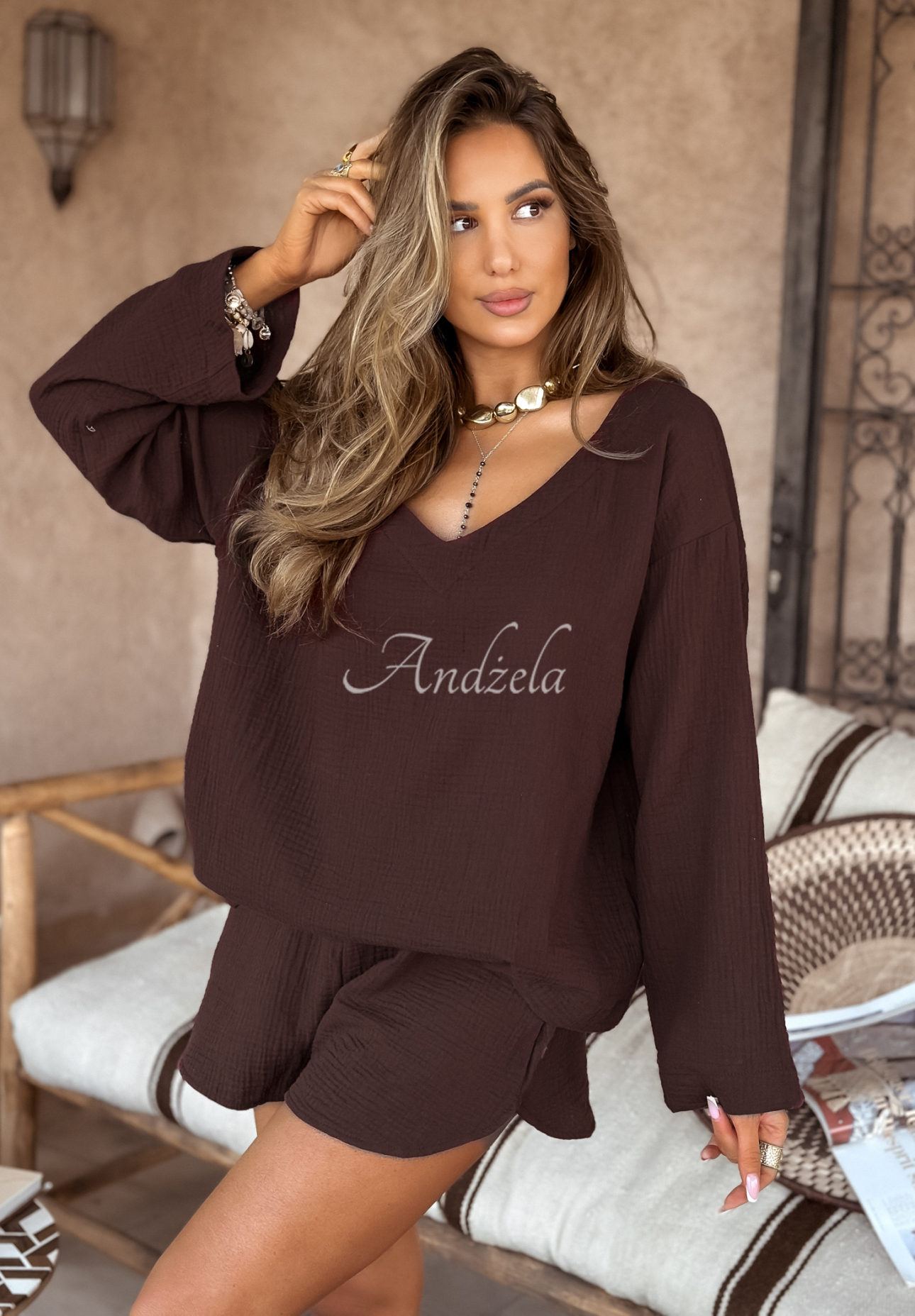Musselinbluse Malta Schokoladenbraun