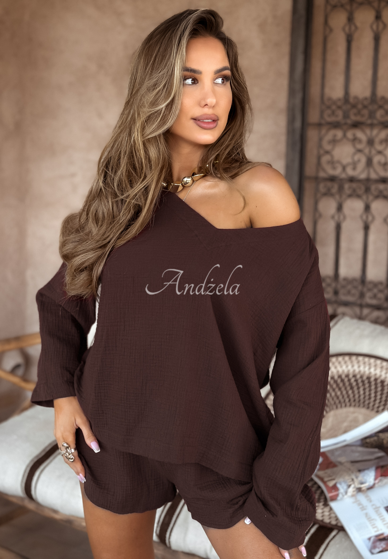 Musselinbluse Malta Schokoladenbraun