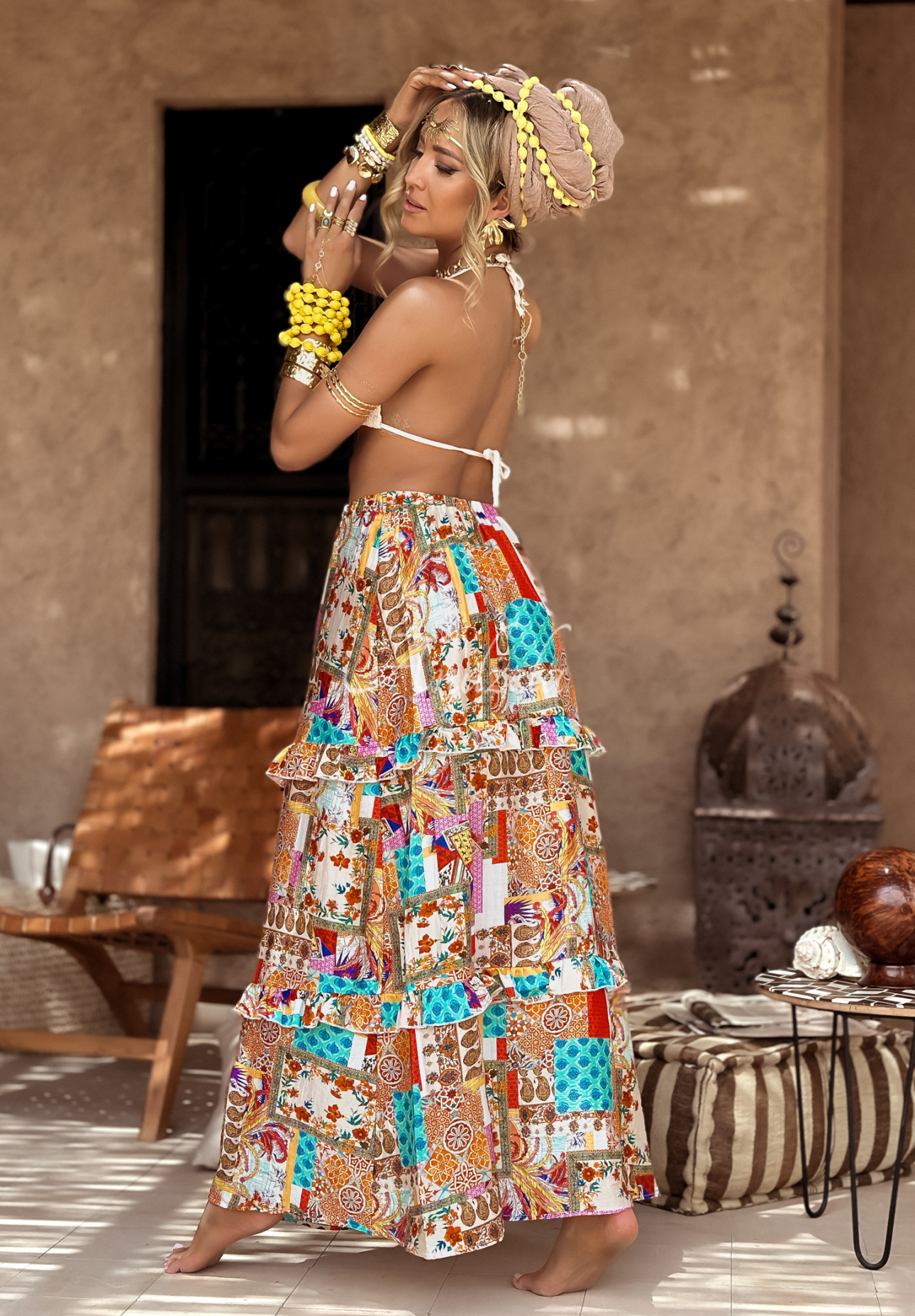 Gemusterter Rock Sweet Summertime orange-blau