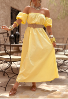 Sukienka Kleid im spanischen Stil z paskiem Summer Villa Bananengelb