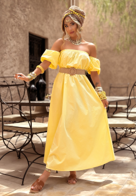 Offshoulder Kleid mit Gürtel Casablanca Bananengelb
