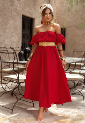 Offshoulder Kleid mit Gürtel Casablanca Rot
