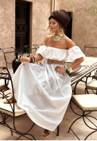 Sukienka Kleid im spanischen Stil z paskiem Summer Villa Weiß
