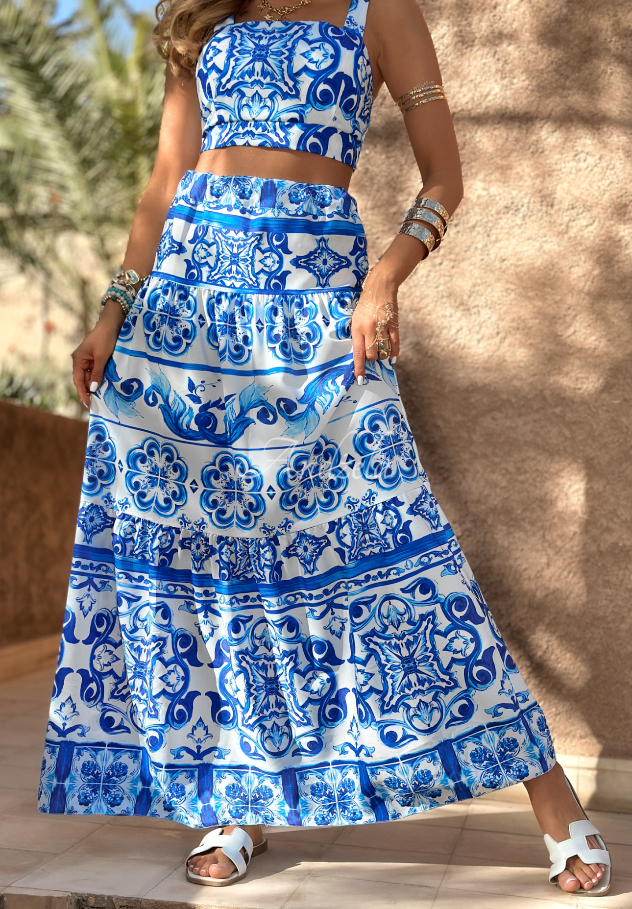 Set aus Trägertop und gemustertem Rock Marrakesh Mosaic weiß-Blau