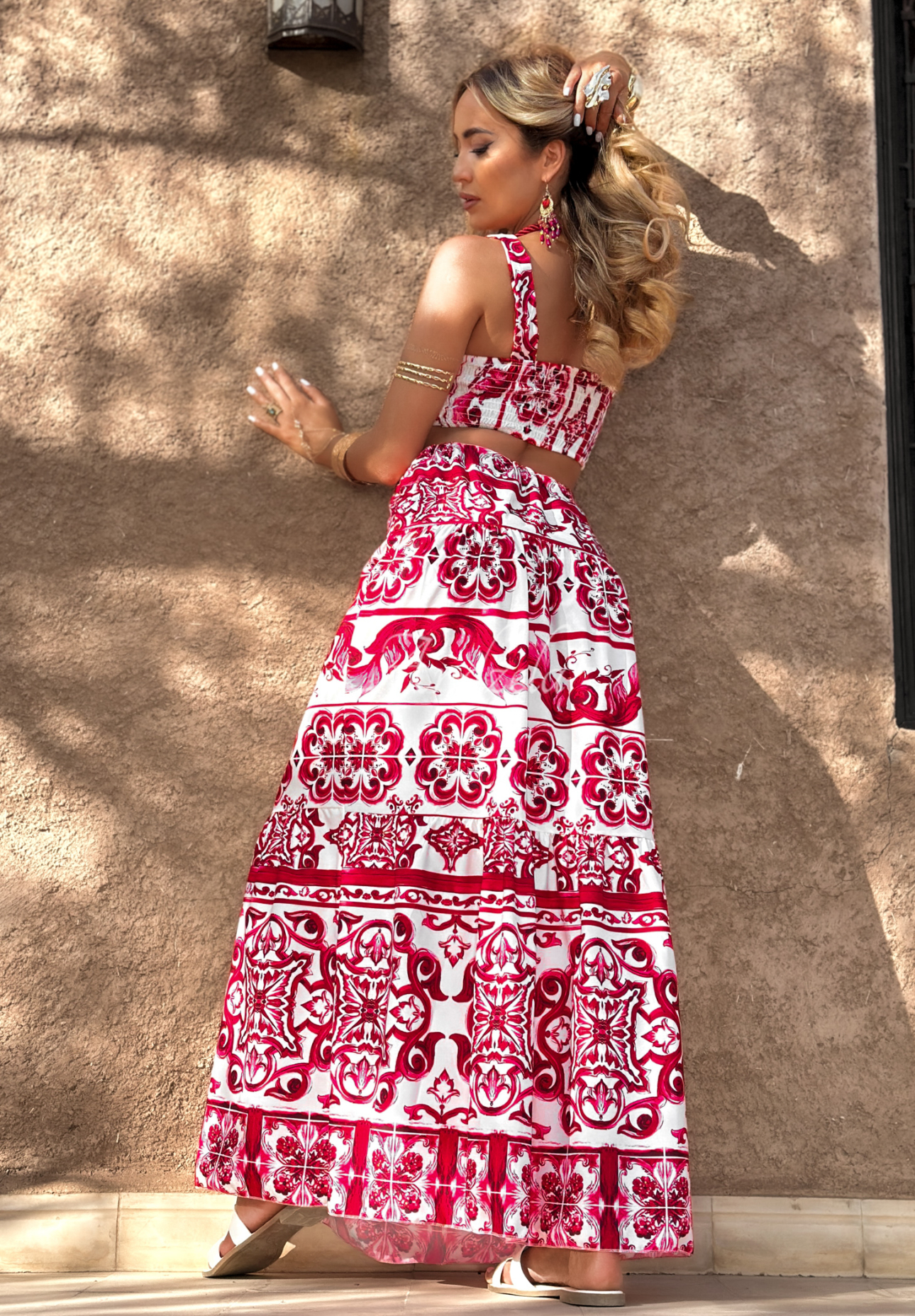 Set aus Trägertop und gemustertem Rock Marrakesh Mosaic weiß-Rot