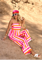 Set Bluse i Hose wide leg w paski Sunny Stripes pomarańczowo-Rosa