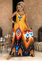 Gemustertes Kleid maxi mit Trägern Ananya Orange