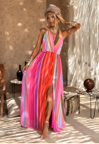 Wzorzysta Kleid maxi Colorful Sun Rays pomarańczowo-Rosa