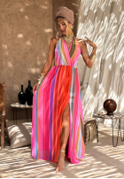 Wzorzysta Kleid maxi Colorful Sun Rays pomarańczowo-Rosa