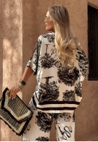 Wzorzysty Set Bluse i Hose wide leg Exotic Retreat biało-Schwarz