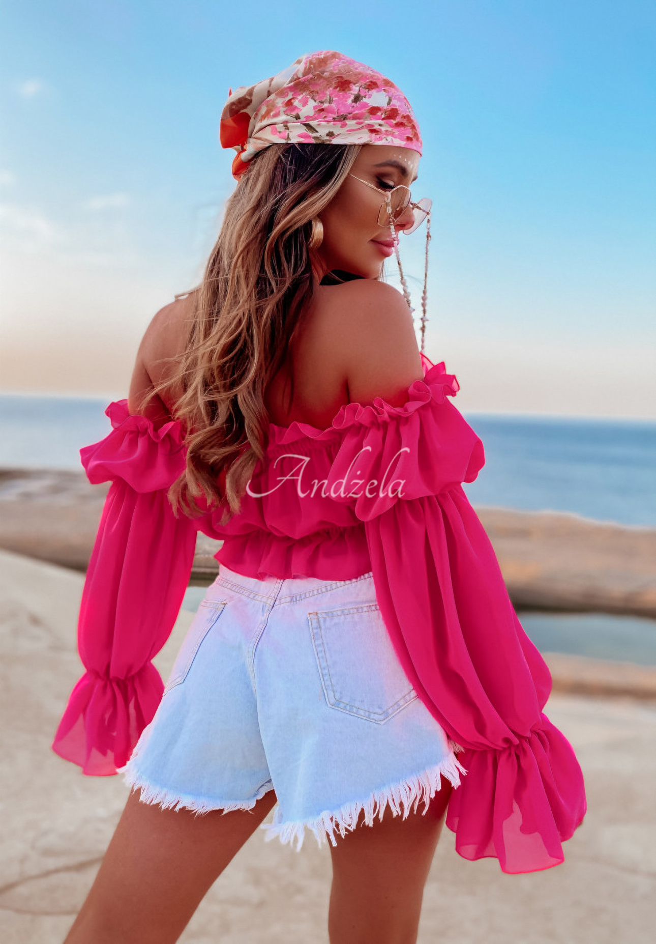 Kurze Bluse im spanischen Stil Monaco Fuchsia