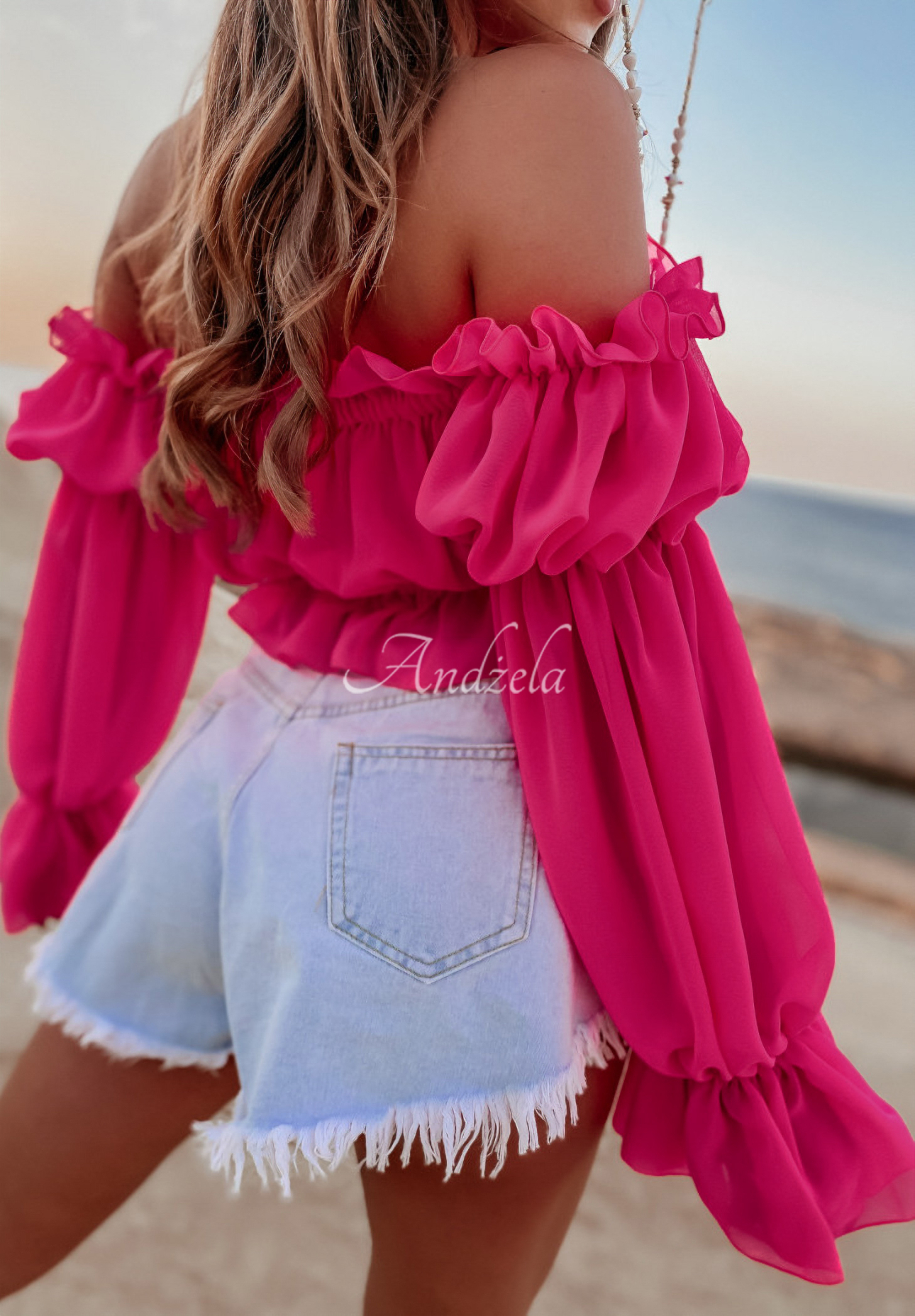 Kurze Bluse im spanischen Stil Monaco Fuchsia