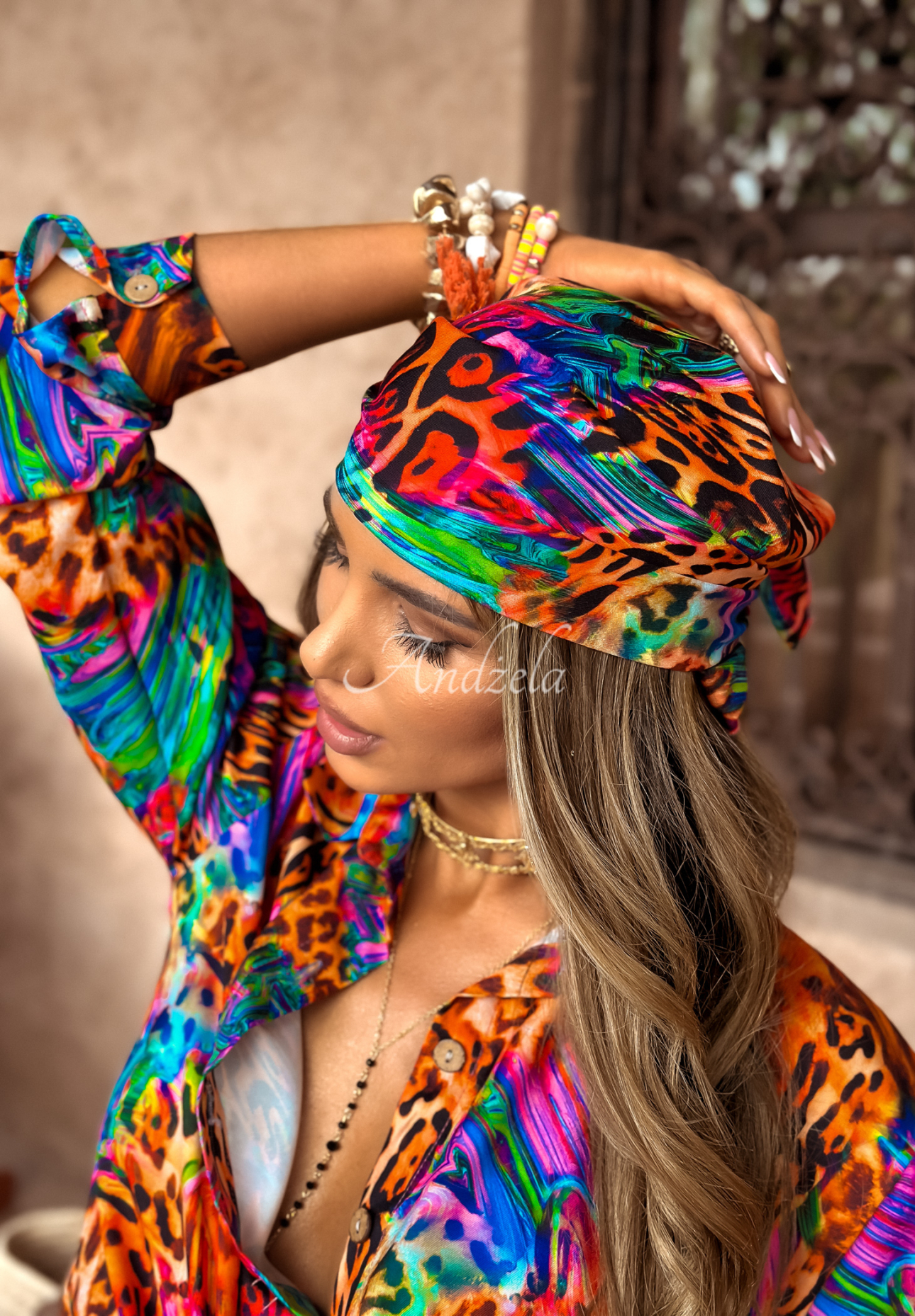 Gemustertes 3in1-Set: Shirt, Shorts und Tuch Wild Expressions Orange