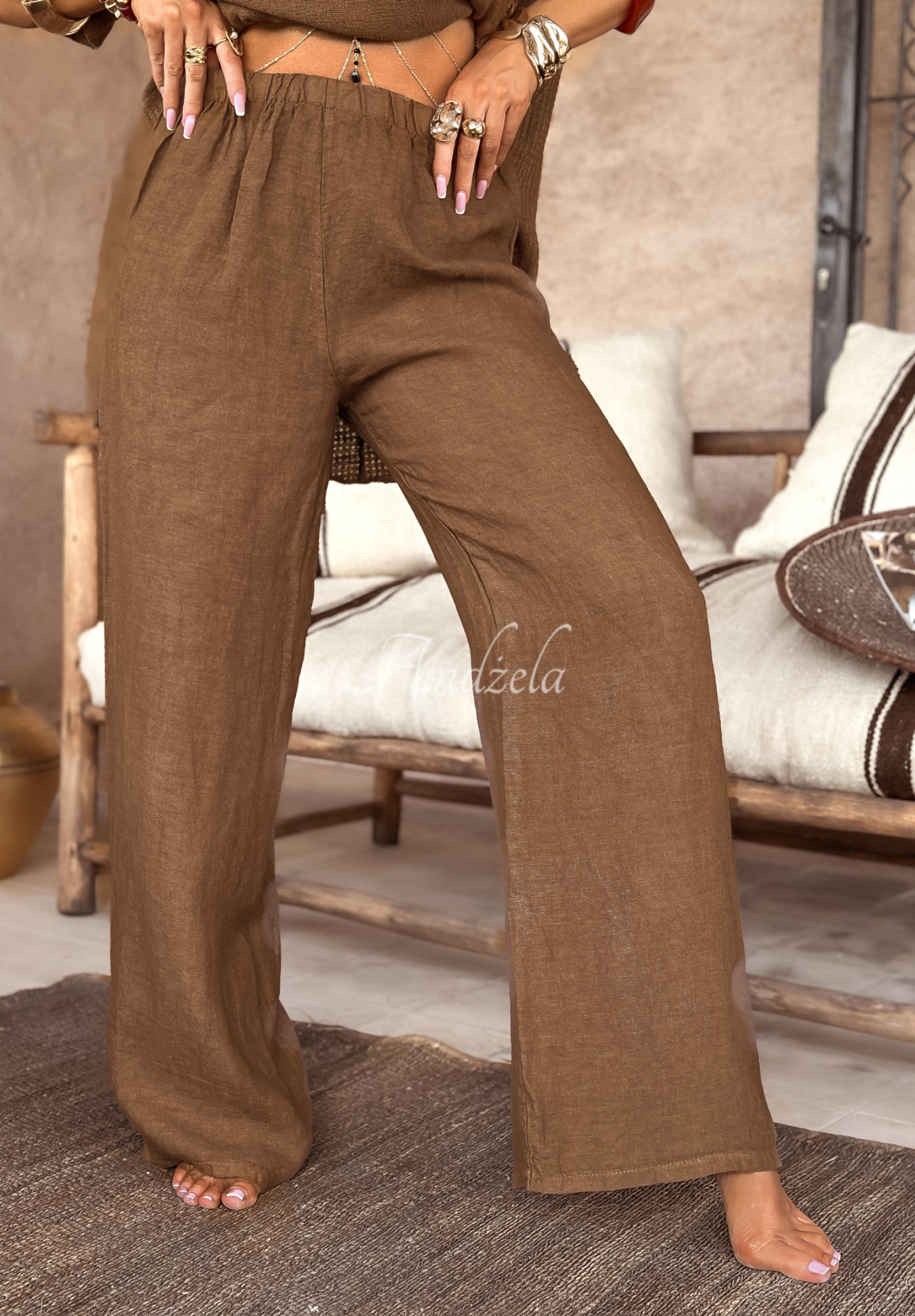 Leinenhose wide leg Nile Cruising Schokoladenbraun