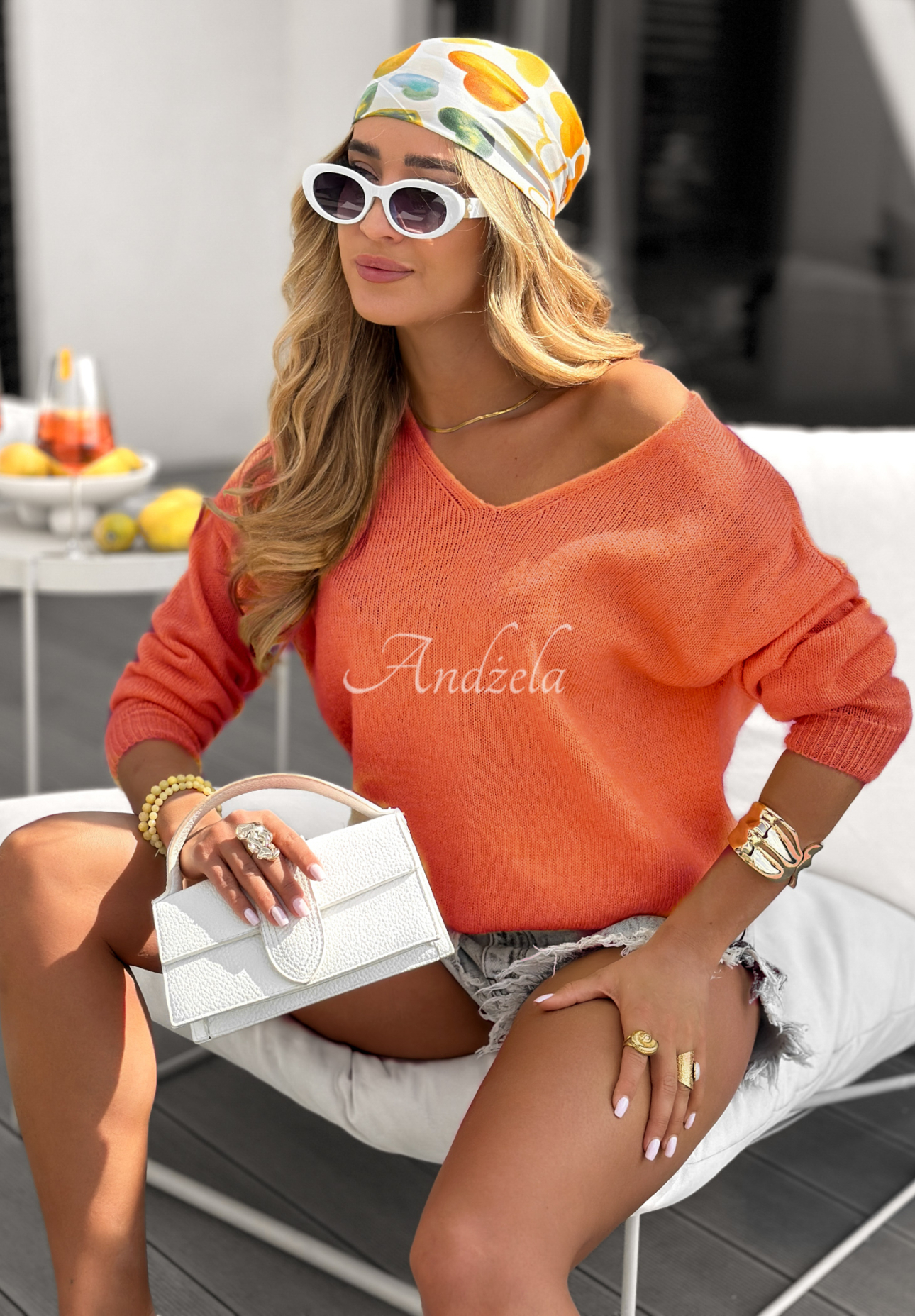 Pullover mit Ausschnitt Caffe Latte Orange