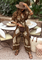 Wzorzysta Kleid maxi Rayna czekoladowo-Beige